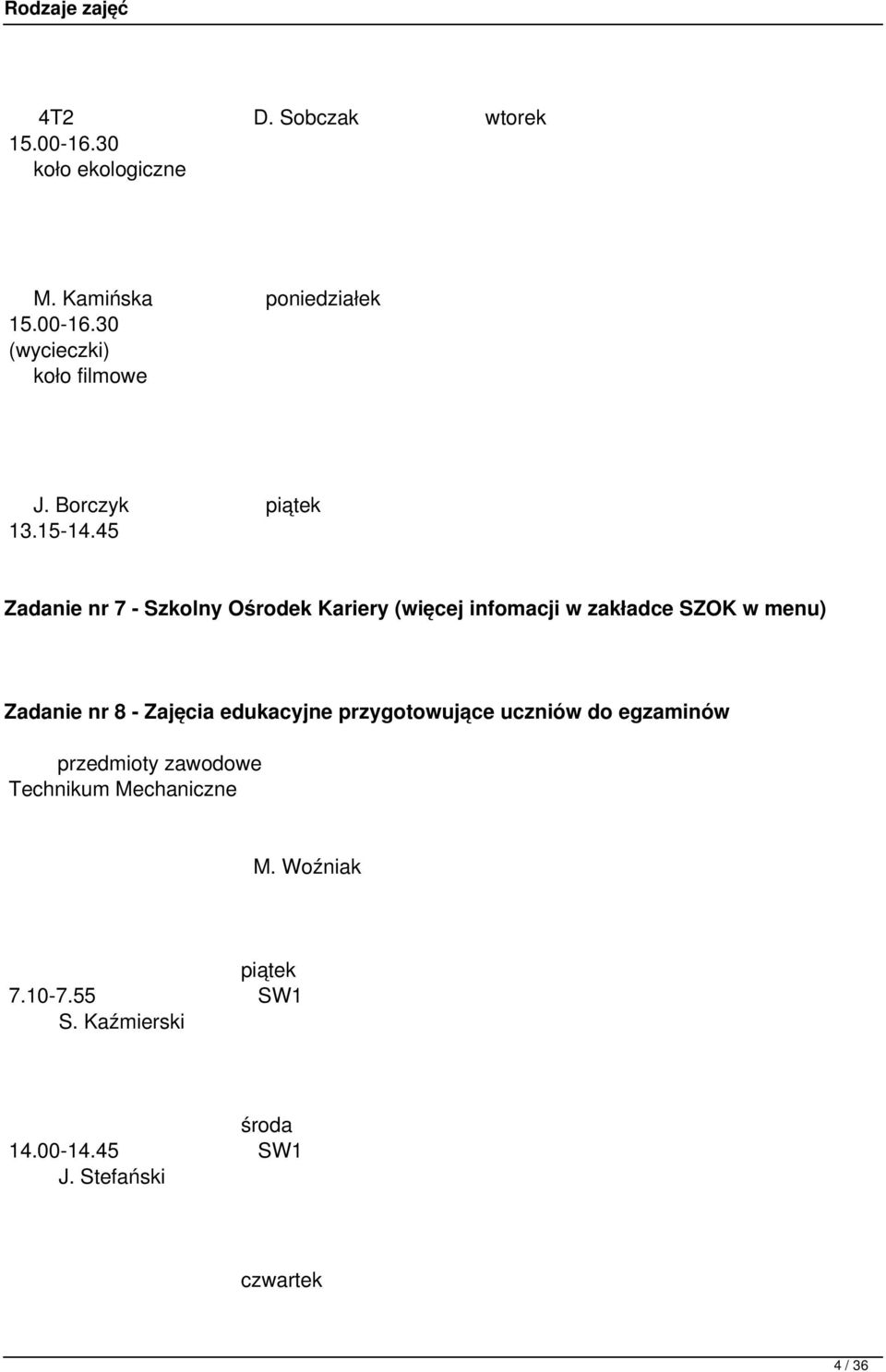 45 Zadanie nr 7 - Szkolny Ośrodek Kariery (więcej infomacji w zakładce SZOK w menu) Zadanie nr 8 - Zajęcia