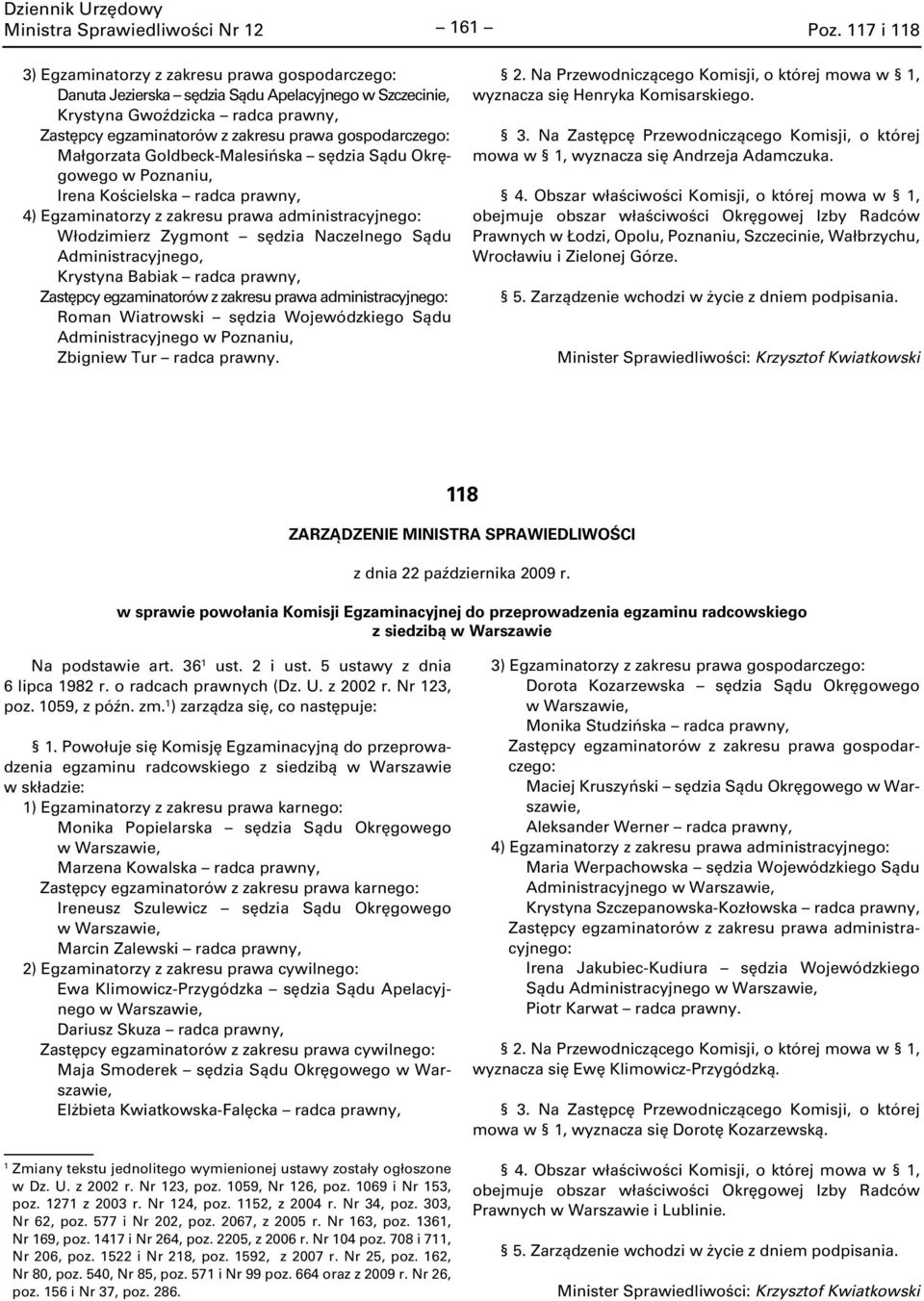 Zygmont sędzia Naczelnego Sądu Administracyjnego, Krystyna Babiak radca prawny, Roman Wiatrowski sędzia Wojewódzkiego Sądu Administracyjnego Zbigniew Tur radca prawny.