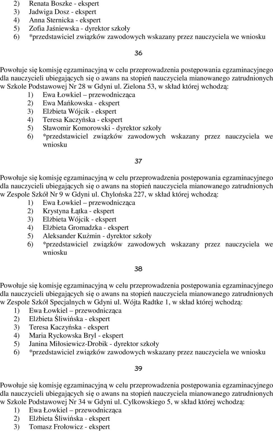 zawodowych wskazany przez nauczyciela we wniosku 37 w Zespole Szkół Nr 9 w Gdyni ul.