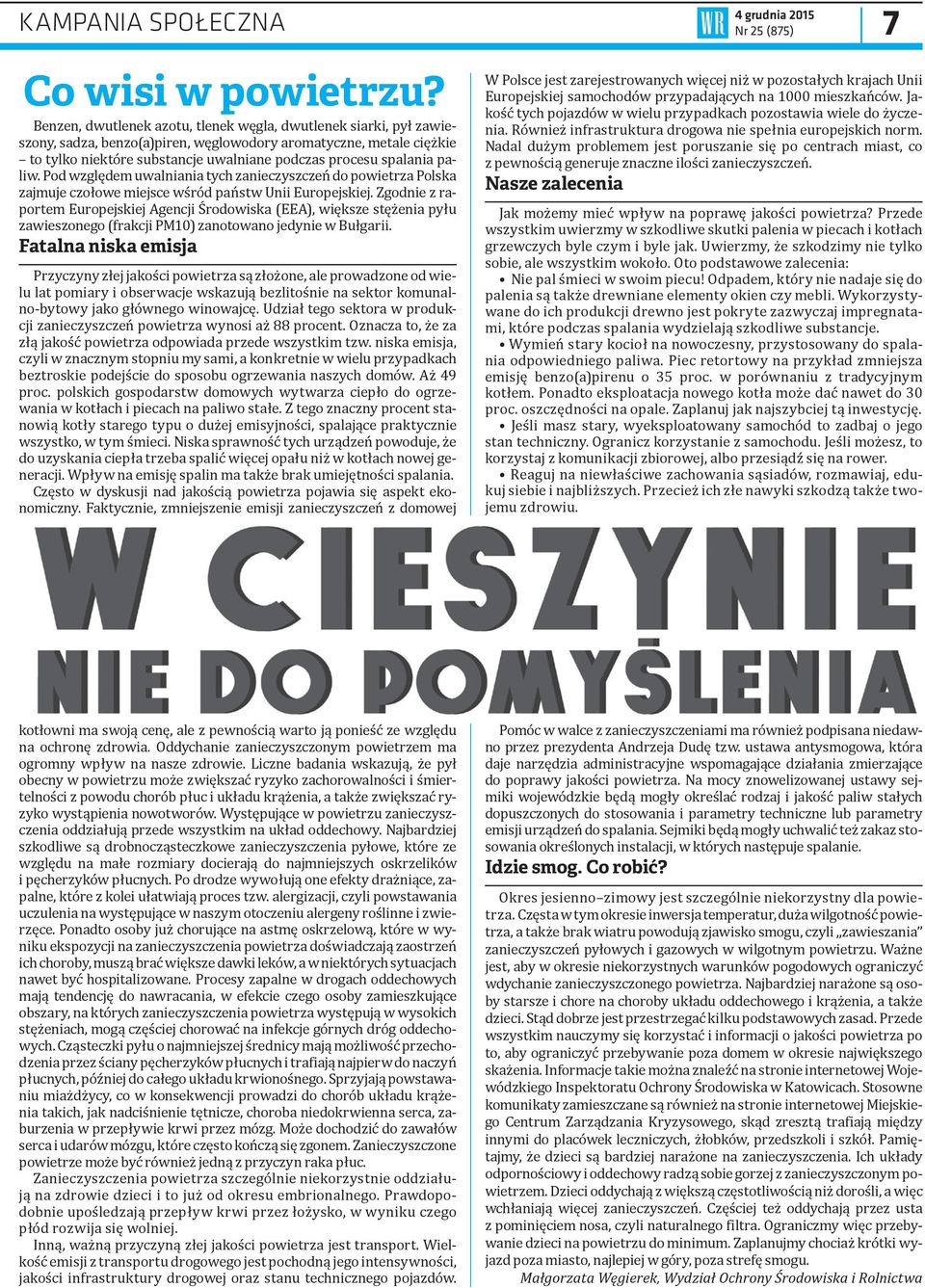 paliw. Pod względem uwalniania tych zanieczyszczeń do powietrza Polska zajmuje czołowe miejsce wśród państw Unii Europejskiej.