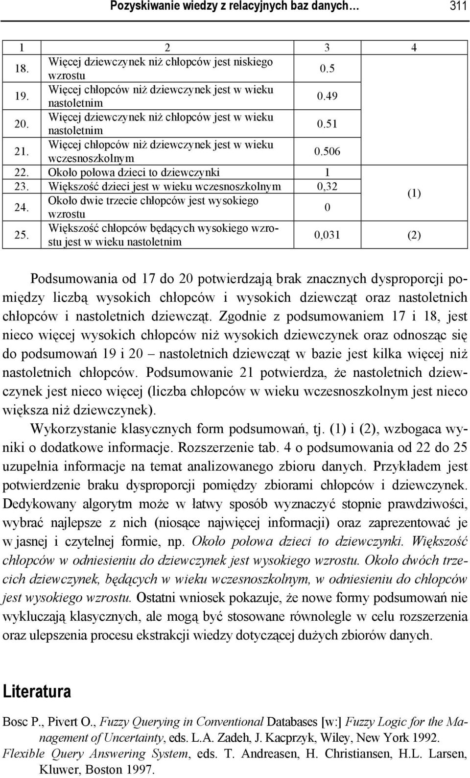 Większość dzieci jest w wieku wczesnoszkolnym 032 (1) Około dwie trzecie chłopców jest wysokiego 24. 0 wzrostu 25.