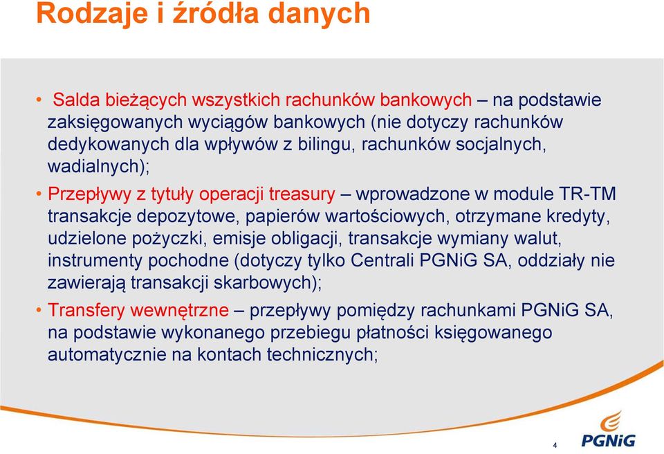 kredyty, udzielone pożyczki, emisje obligacji, transakcje wymiany walut, instrumenty pochodne (dotyczy tylko Centrali PGNiG SA, oddziały nie zawierają transakcji