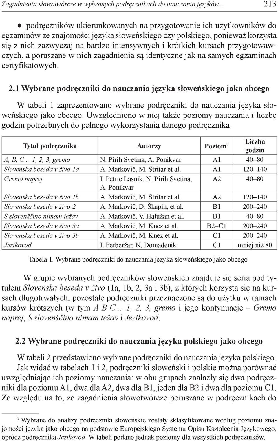 1 Wybrane podręczniki do nauczania języka słoweńskiego jako obcego W tabeli 1 zaprezentowano wybrane podręczniki do nauczania języka słoweńskiego jako obcego.