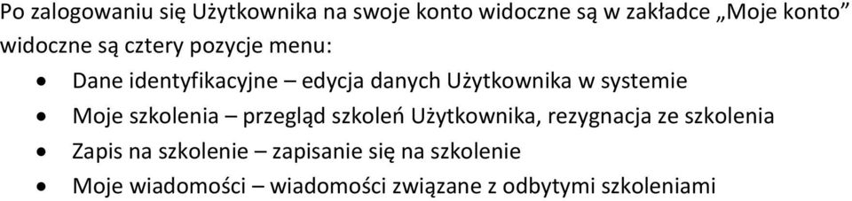 systemie Moje szkolenia przegląd szkoleo Użytkownika, rezygnacja ze szkolenia Zapis