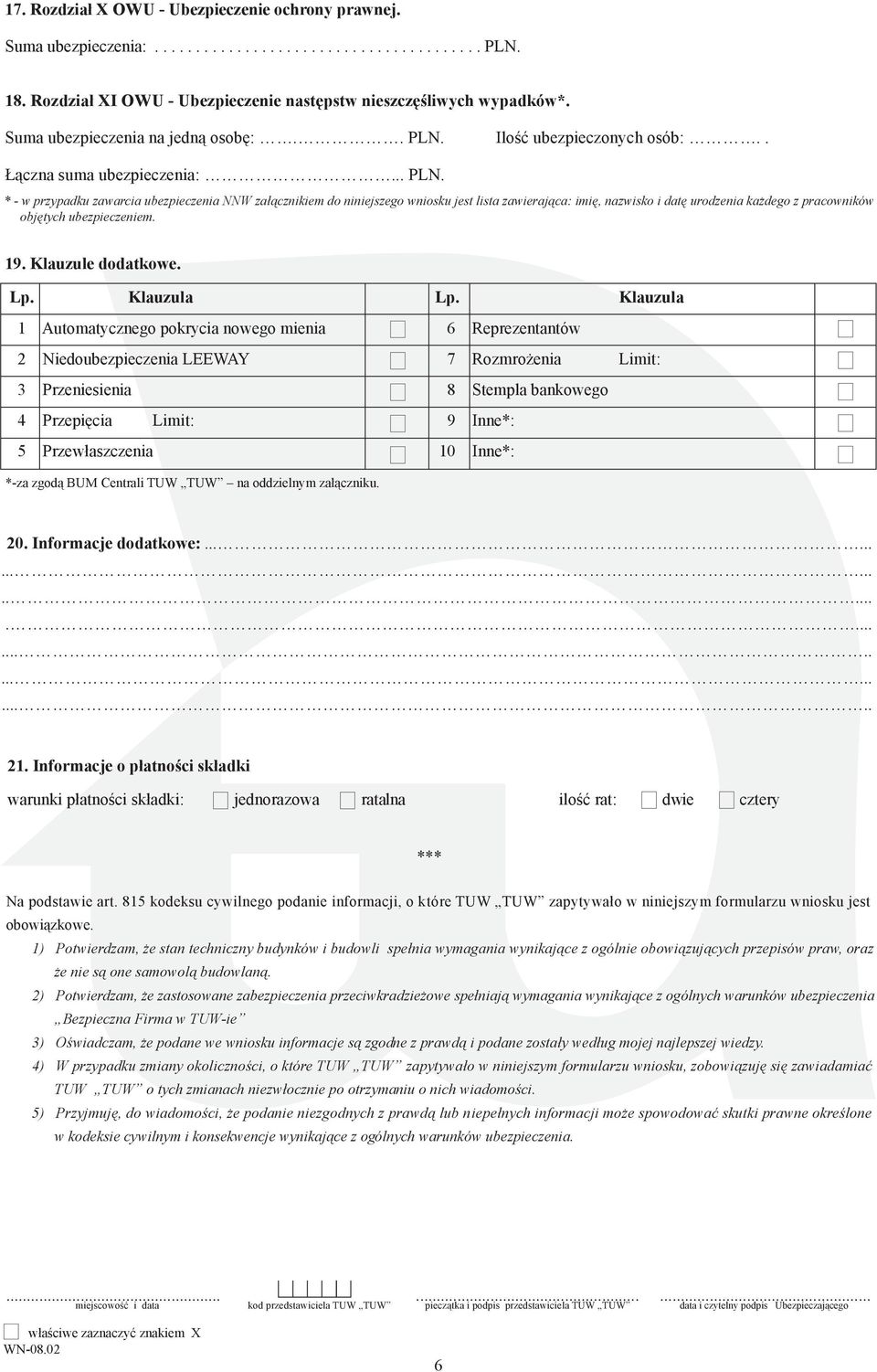 9. Klauzule dodatkowe. Lp. Klauzula Lp.