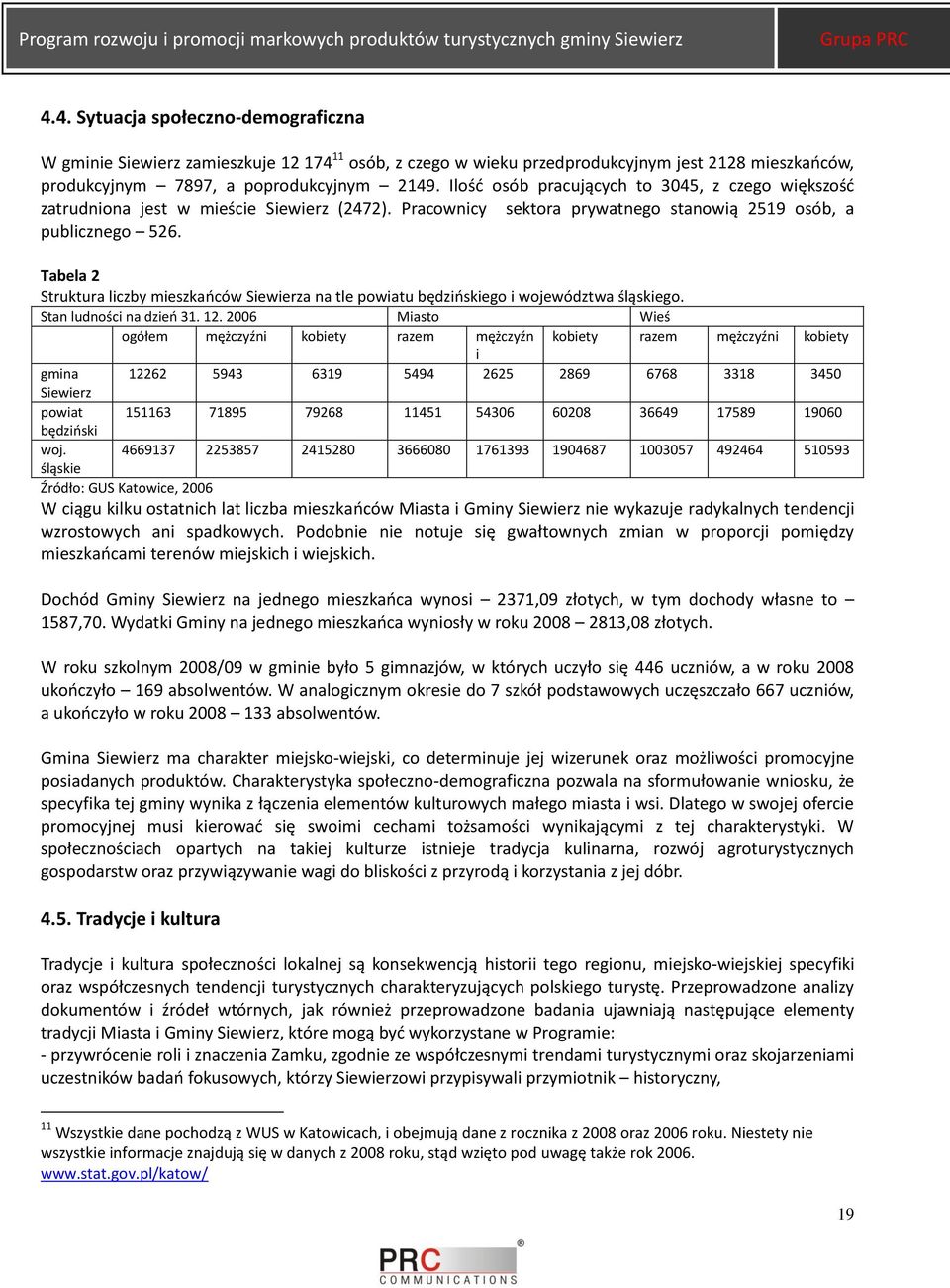 Tabela 2 Struktura liczby mieszkaoców Siewierza na tle powiatu będzioskiego i województwa śląskiego. Stan ludności na dzieo 31. 12.