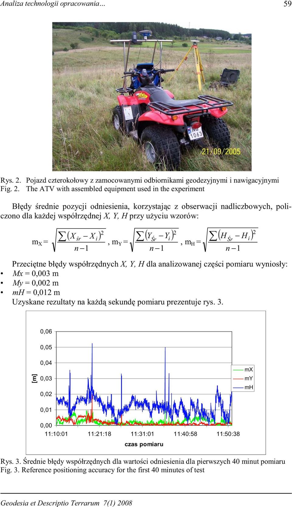 The ATV with assembled equipment used in the experiment Bł dy rednie pozycji odniesienia, korzystaj c z obserwacji nadliczbowych, policzono dla ka dej współrz dnej X, Y, H przy u yciu wzorów: m X = (