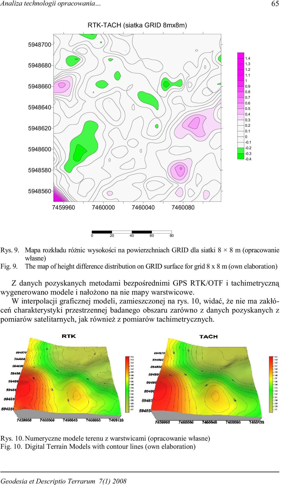 Mapa rozkładu ró nic wysoko ci na powierzchniach GRID dla siatki 8 8 m (opracowanie własne) Fig. 9.