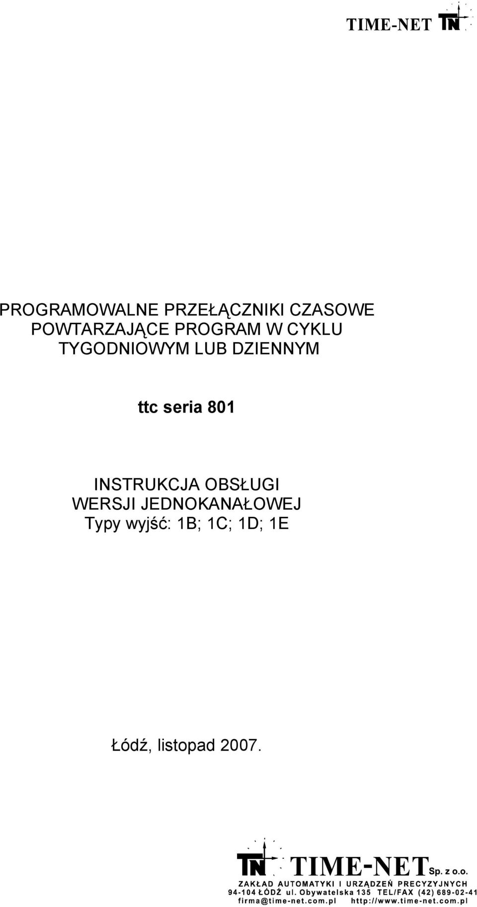 seria 801 INSTRUKCJA OBSŁUGI WERSJI