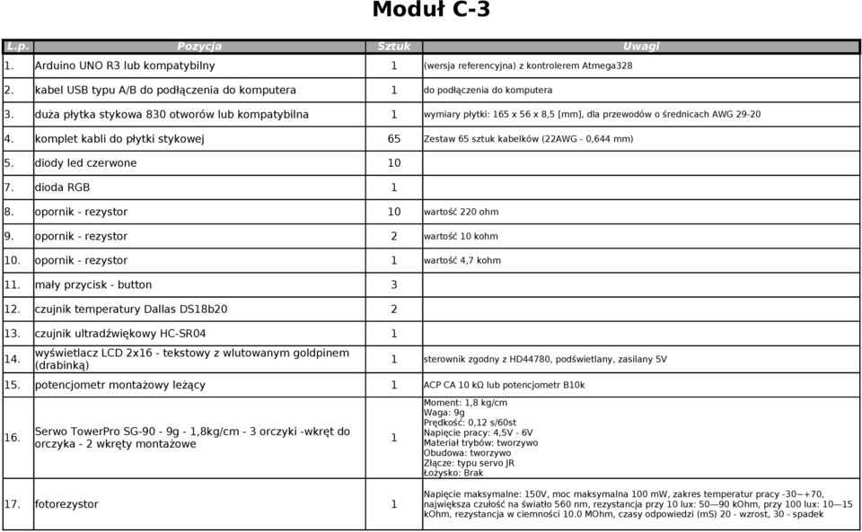 Serwo TowerPro SG-90-9g -,8kg/cm - 3 orczyki -wkręt do orczyka - 2 wkręty montażowe 7.