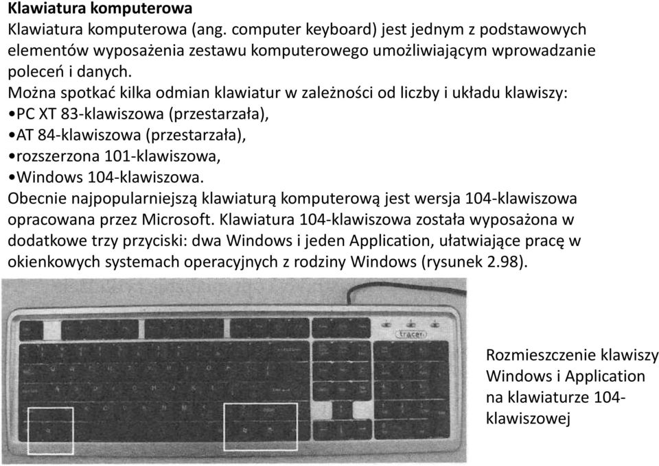 104-klawiszowa. Obecnie najpopularniejszą klawiaturą komputerową jest wersja 104-klawiszowa opracowana przez Microsoft.