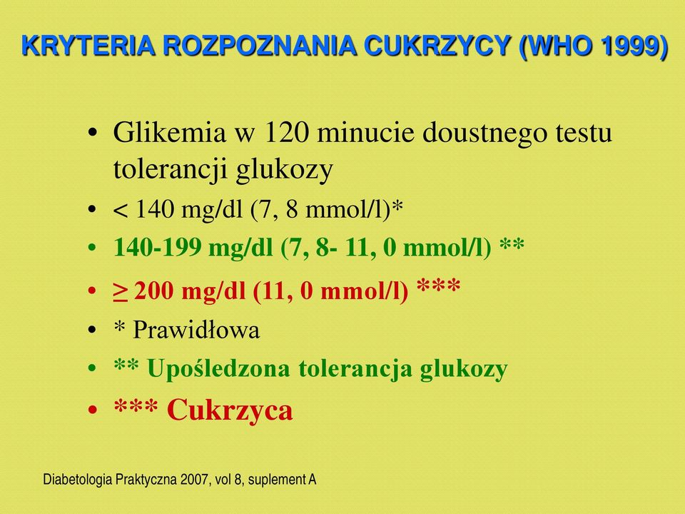 8-11, 0 mmol/l) ** 200 mg/dl (11, 0 mmol/l) *** * Prawidłowa **