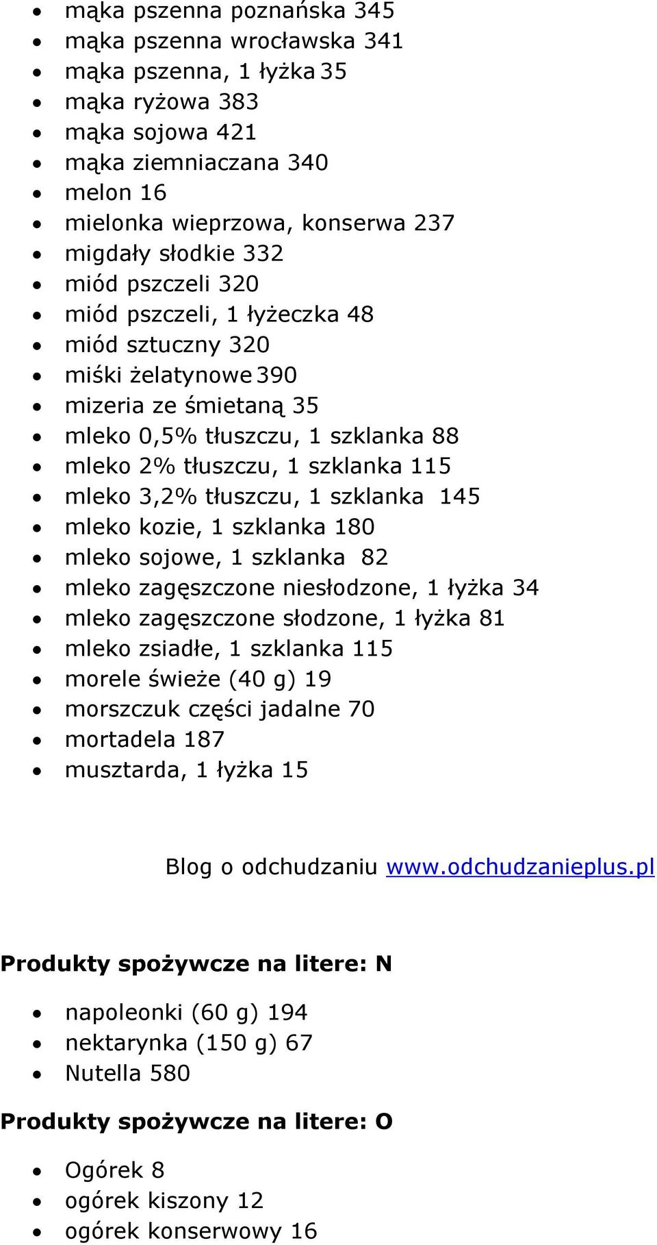 1 szklanka 145 mleko kozie, 1 szklanka 180 mleko sojowe, 1 szklanka 82 mleko zagęszczone niesłodzone, 1 łyżka 34 mleko zagęszczone słodzone, 1 łyżka 81 mleko zsiadłe, 1 szklanka 115 morele świeże (40