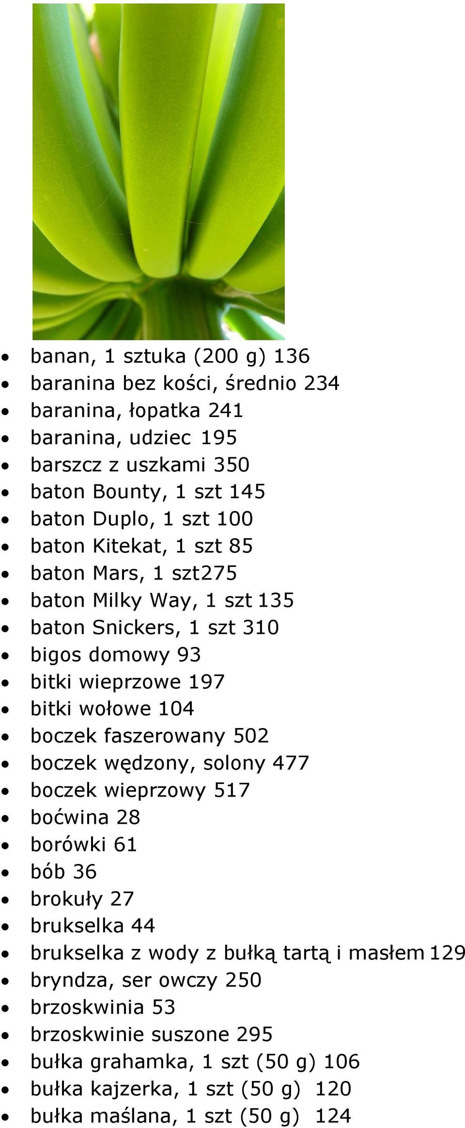 boczek faszerowany 502 boczek wędzony, solony 477 boczek wieprzowy 517 boćwina 28 borówki 61 bób 36 brokuły 27 brukselka 44 brukselka z wody z bułką tartą i