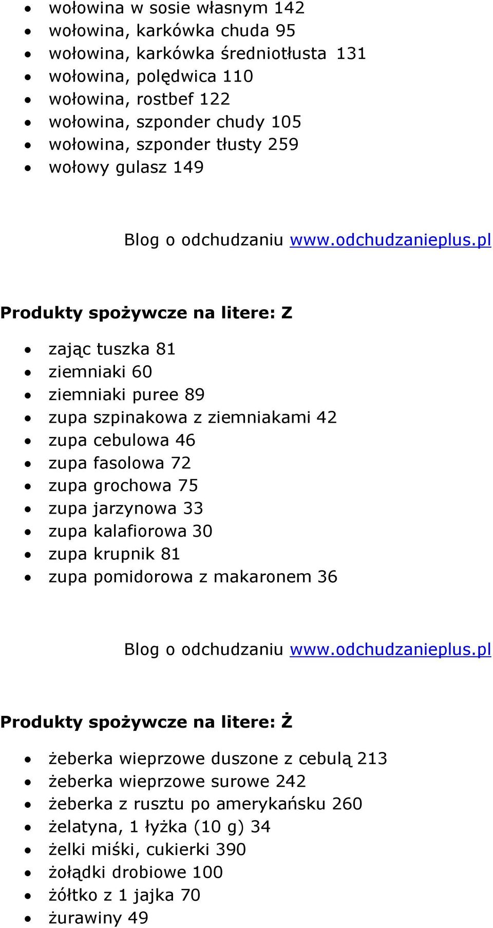 46 zupa fasolowa 72 zupa grochowa 75 zupa jarzynowa 33 zupa kalafiorowa 30 zupa krupnik 81 zupa pomidorowa z makaronem 36 Produkty spożywcze na litere: Ż żeberka wieprzowe