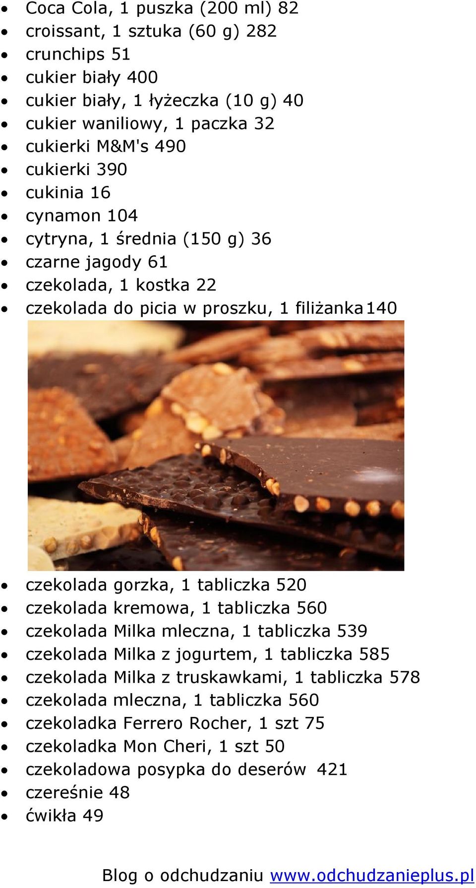 gorzka, 1 tabliczka 520 czekolada kremowa, 1 tabliczka 560 czekolada Milka mleczna, 1 tabliczka 539 czekolada Milka z jogurtem, 1 tabliczka 585 czekolada Milka z