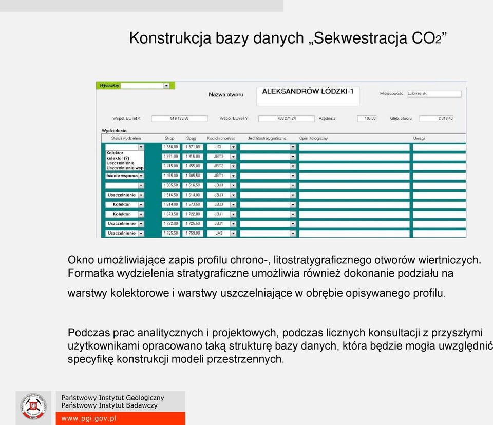 Formatka wydzielenia stratygraficzne umożliwia również dokonanie podziału na warstwy kolektorowe i warstwy uszczelniające