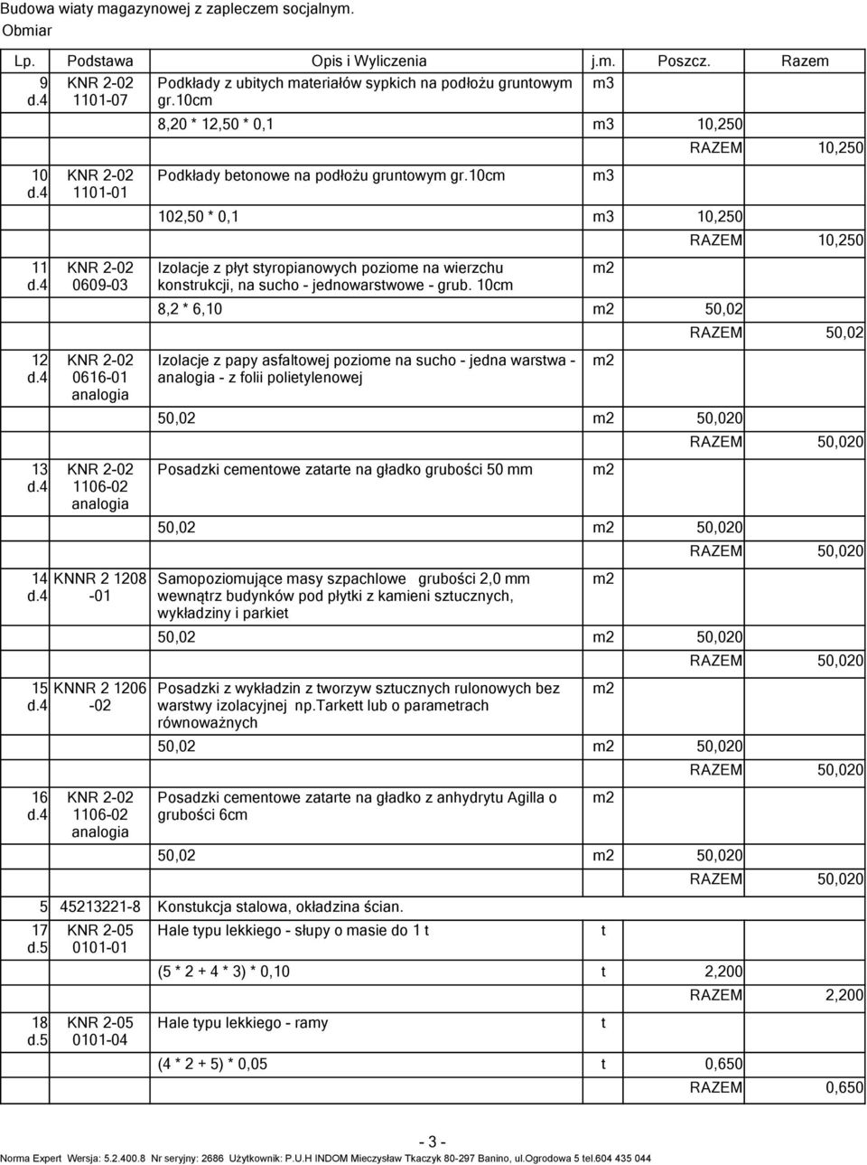 10c 8,2 * 6,10 12 0616 Izolacje z papy asfalowej pozioe na sucho - jedna warswa - - z folii polieylenowej 13 1106-02 Posadzki ceenowe zaare na gładko grubości 50 14 KNNR 2 1208 Saopozioujące asy