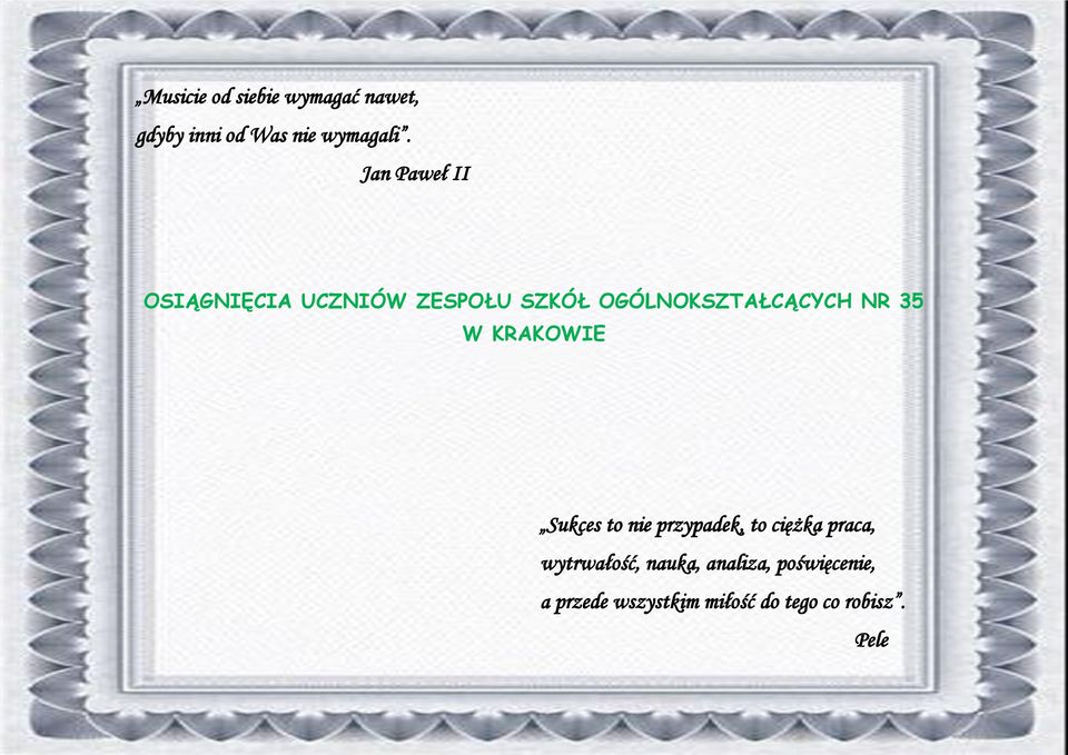 35 W KRAKOWIE Sukces to nie przypadek, to ciężka praca, wytrwałość,
