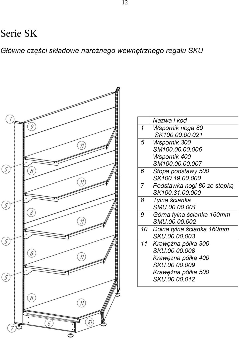 31.00.000 8 Tylna ścianka SMU.00.00.001 9 Górna tylna ścianka 160mm SMU.00.00.002 10 Dolna tylna ścianka 160mm SKU.00.00.003 11 Krawężna półka 300 SKU.