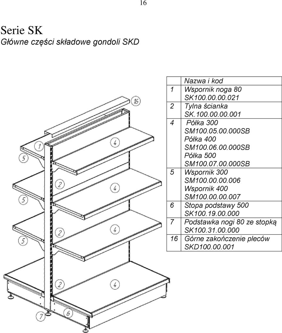 07.00.000SB 5 Wspornik 300 SM100.00.00.006 Wspornik 400 SM100.00.00.007 6 Stopa podstawy 500 SK100.