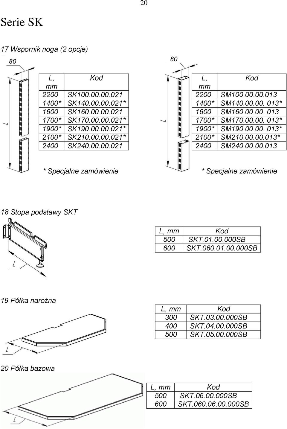 00.00. 013* 2100* SM210.00.00.013* 2400 SM240.00.00.013 * Specjalne zamówienie * Specjalne zamówienie 18 Stopa podstawy SKT 500 SKT.01.00.000SB 600 SKT.060.