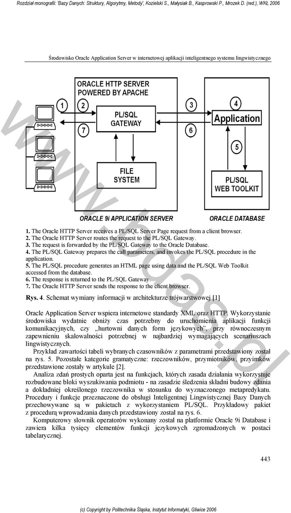 The PL/SQL Gateway prepares the call parameters, and invokes the PL/SQL procedure in the application. 5.