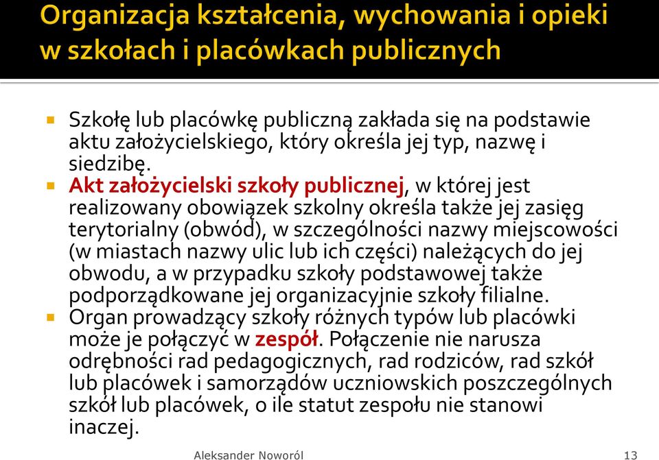 ulic lub ich części) należących do jej obwodu, a w przypadku szkoły podstawowej także podporządkowane jej organizacyjnie szkoły filialne.