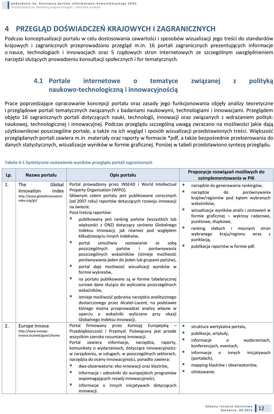 16 portali zagranicznych prezentujących informacje o nauce, technologiach i innowacjach oraz 5 rządowych stron internetowych ze szczególnym uwzględnieniem narzędzi służących prowadzeniu konsultacji