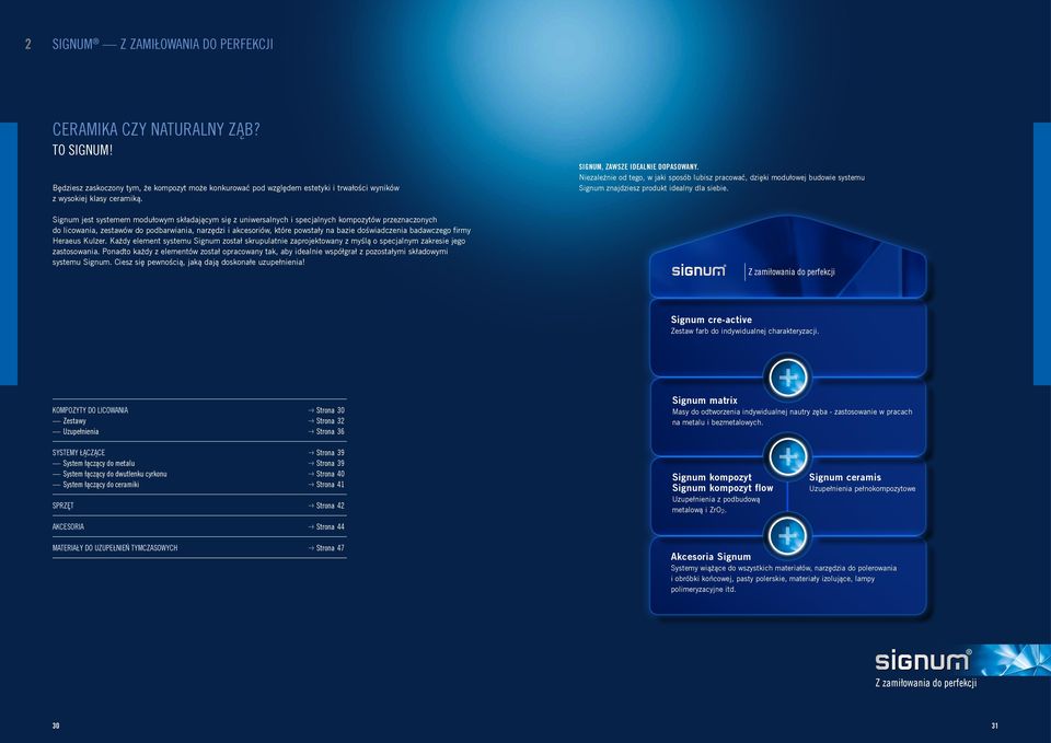 doświadczenia badawczego firmy Heraeus Kulzer. Każdy element systemu Signum został skrupulatnie zaprojektowany z myślą o specjalnym zakresie jego zastosowania.