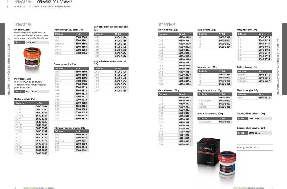 napalaniem materiałów HeraCeram 6604 4605 Pre-Opaque, 2 ml do opracowywania podbudów ze stopów metali nieszlachetnych przed napalaniem 6600 8399 Opaker w paście, 2ml PO A1 6600 3344 PO A2 6600 3345