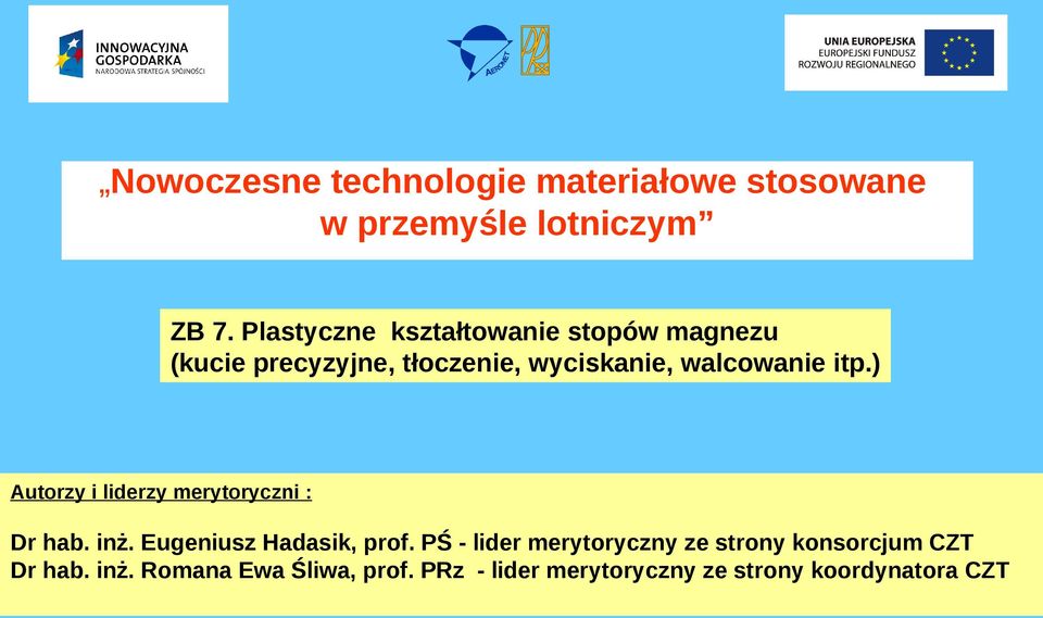 itp.) Autorzy i liderzy merytoryczni : Dr hab. inż. Eugeniusz Hadasik, prof.