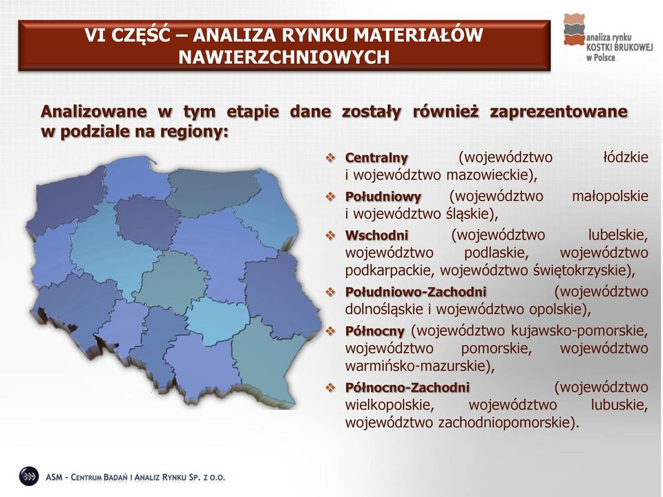 województwo podkarpackie, województwo świętokrzyskie), Południowo-Zachodni (województwo dolnośląskie i województwo opolskie), Północny (województwo