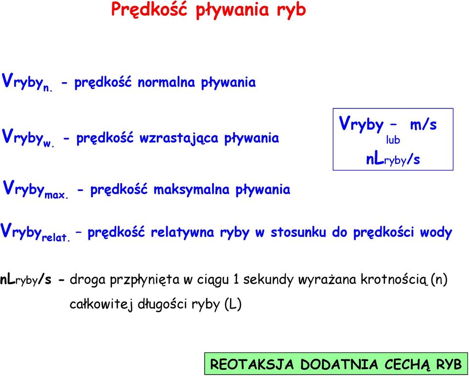 Vryby m/s lub nlryby/s - prędkość maksymalna pływania Vrybyrelat.