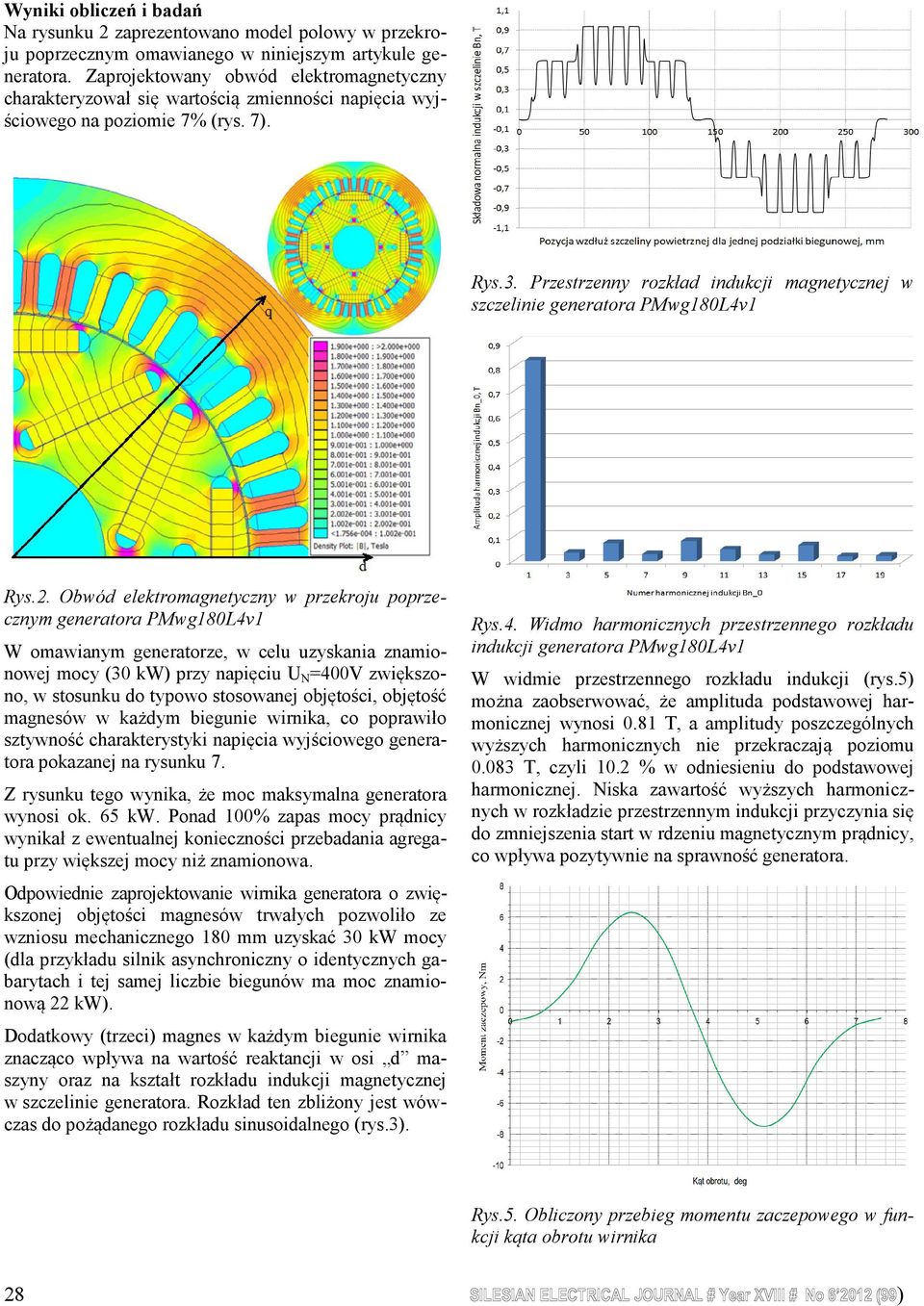 Przestrzenny rozkład indukcji magnetycznej w szczelinie generatora PMwg180L4v1 Rys.2.