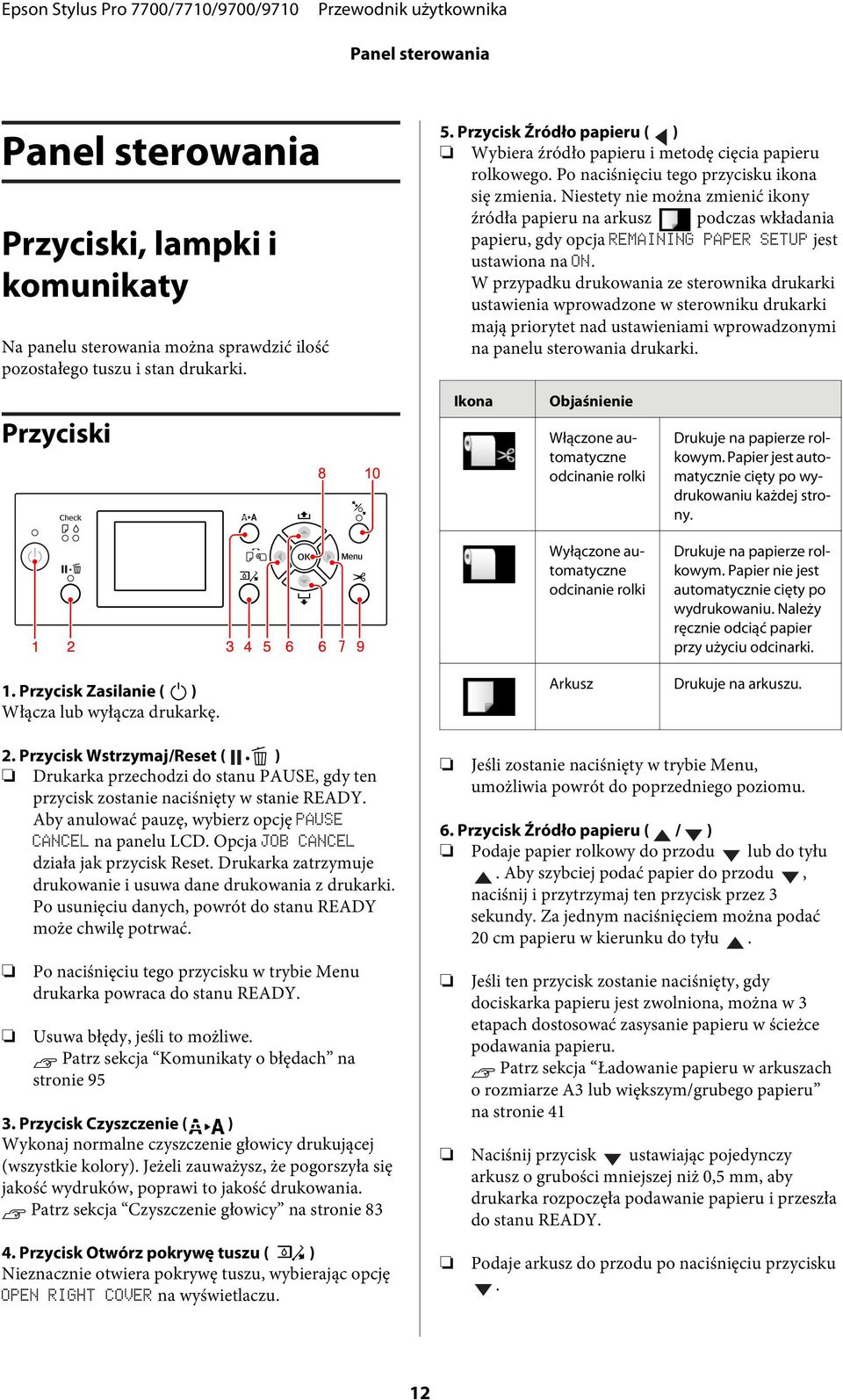 Niestety nie można zmienić ikony źródła papieru na arkusz podczas wkładania papieru, gdy opcja REMAINING PAPER SETUP jest ustawiona na ON.