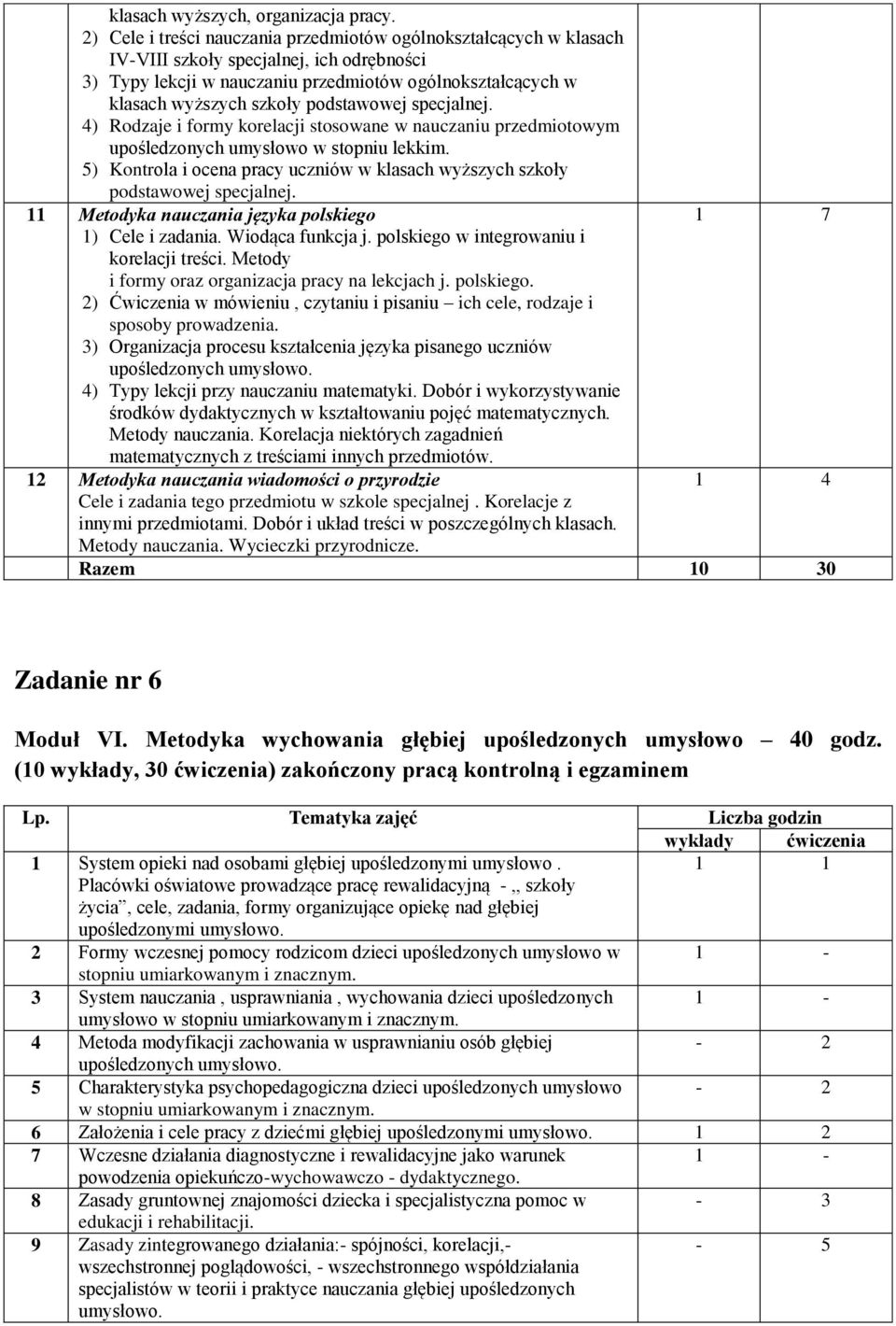 podstawowej specjalnej. 4) Rodzaje i formy korelacji stosowane w nauczaniu przedmiotowym upośledzonych umysłowo w stopniu lekkim.