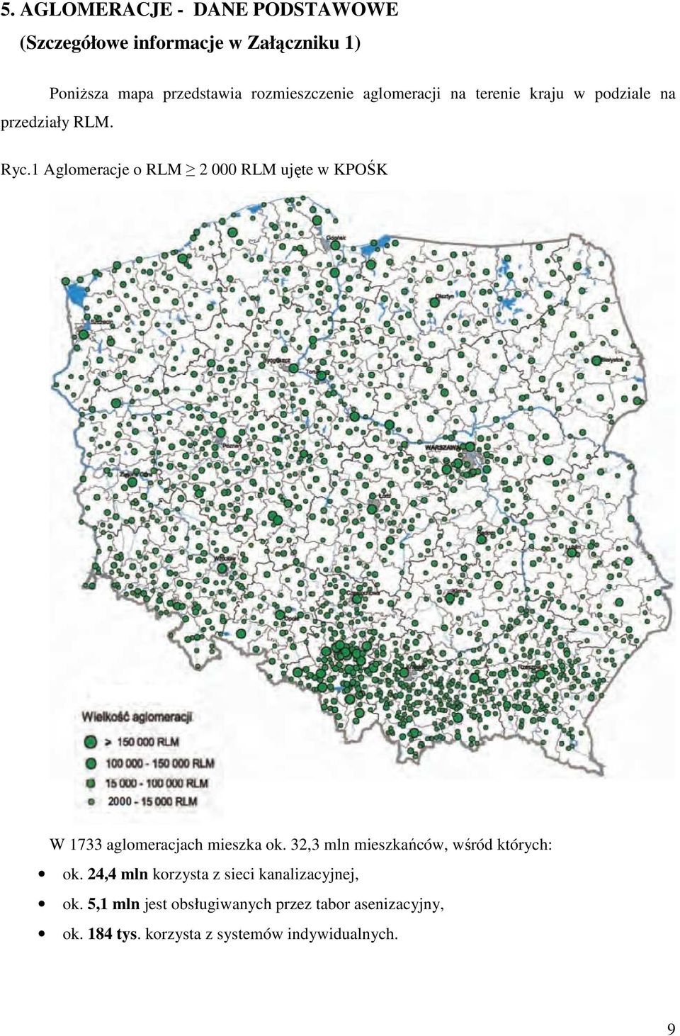 1 Aglomeracje o RLM 2 000 RLM ujęte w KPOŚK W 1733 aglomeracjach mieszka ok.