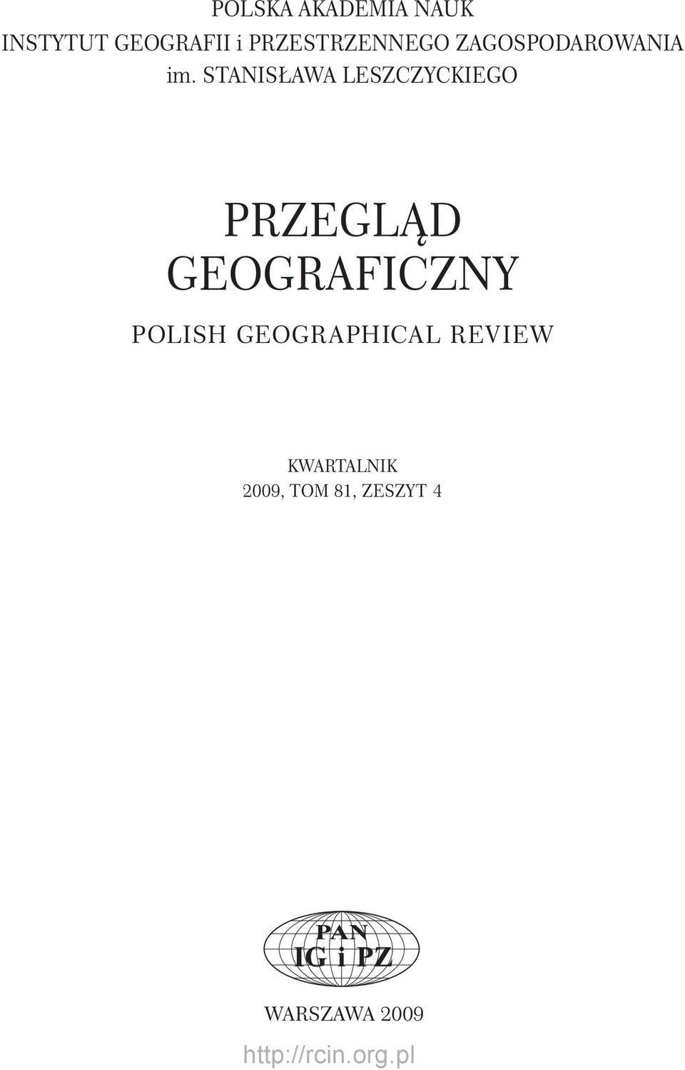 STANISŁAWA LESZCZYCKIEGO PRZEGLĄD GEOGRAFICZNY
