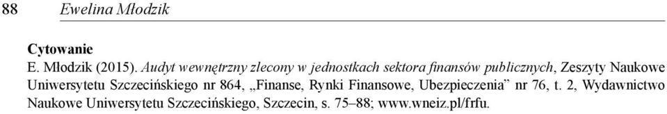 Uniwersytetu Szczecińskiego nr 864, Finanse, Rynki Finansowe,