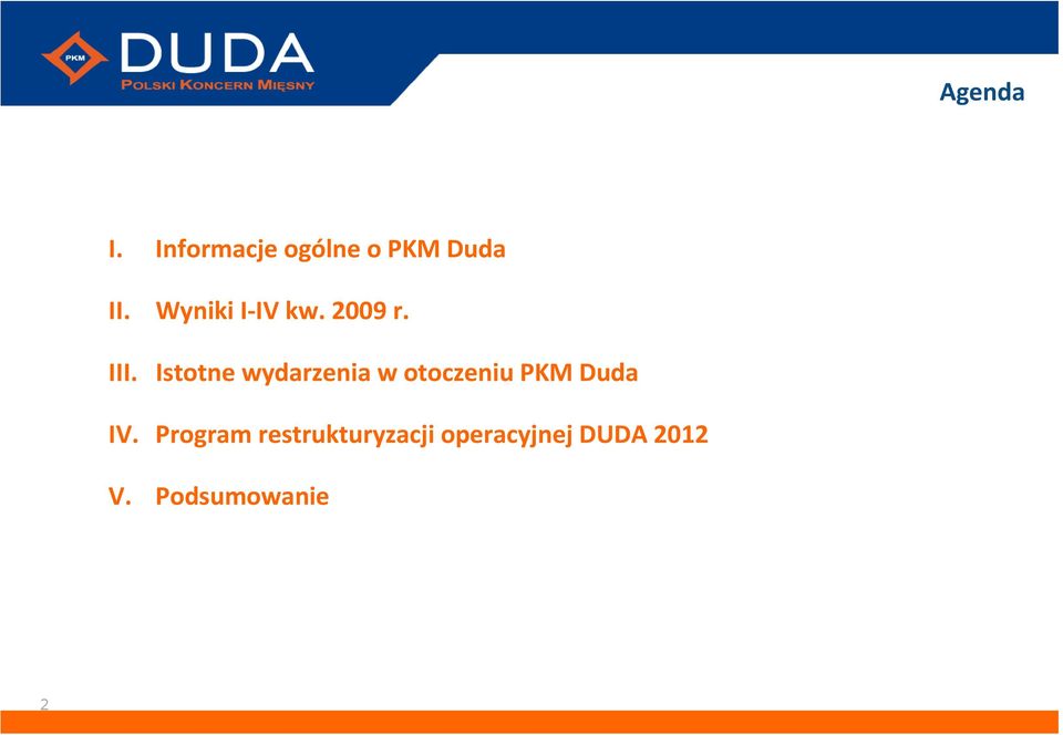 Istotne wydarzenia w otoczeniu PKM Duda IV.
