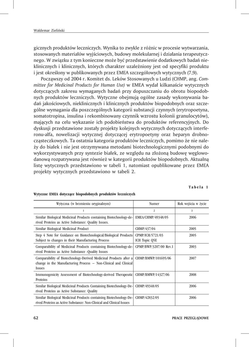 szczegó³owych wytycznych (7,9). Pocz¹wszy od 2004 r. Komitet ds. Leków Stosowanych u Ludzi (CHMP, ang.