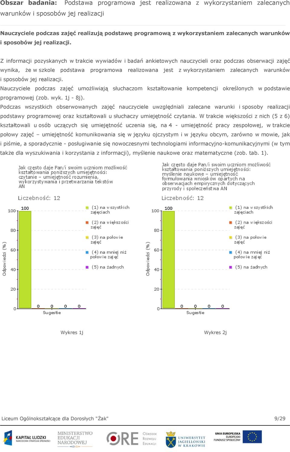 Z informacji pozyskanych w trakcie wywiadów i badań ankietowych nauczycieli oraz podczas obserwacji zajęć wynika, że w szkole podstawa programowa realizowana jest z wykorzystaniem zalecanych 