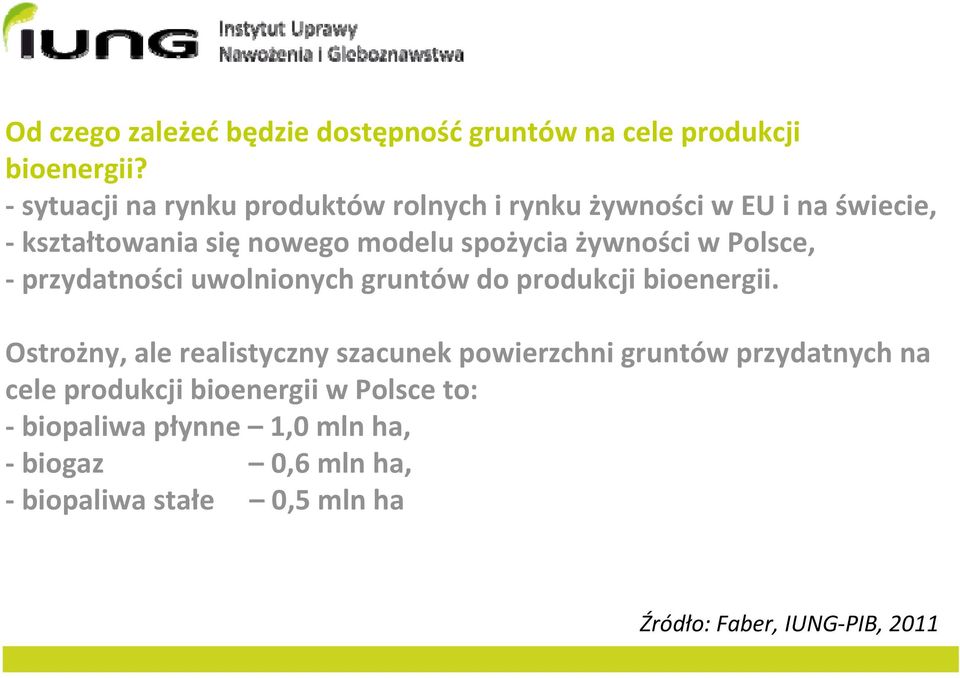 żywności w Polsce, przydatności uwolnionych gruntów do produkcji bioenergii.