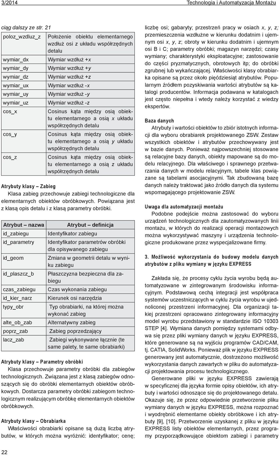 wymiar_uy Wymiar wzdłuż -y wymiar_uz Wymiar wzdłuż -z cos_x cos_y cos_z elementarnego a osią x układu elementarnego a osią y układu elementarnego a osią z układu Atrybuty klasy Zabieg Klasa zabieg