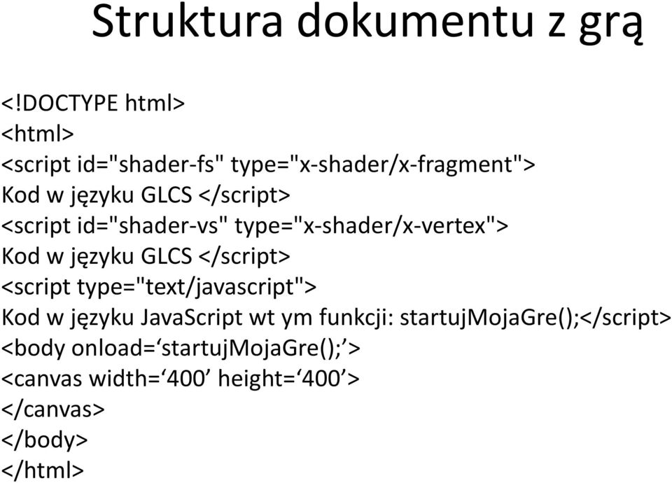 </script> <script id="shader-vs" type="x-shader/x-vertex"> Kod w języku GLCS </script> <script