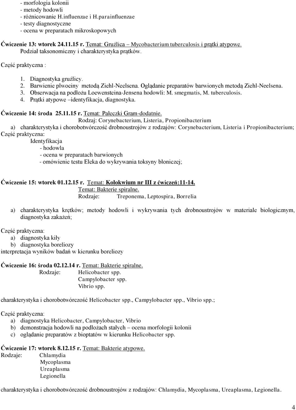 Oglądanie preparatów barwionych metodą Ziehl-Neelsena. 3. Obserwacja na podłożu Loewensteina-Jensena hodowli: M. smegmatis, M. tuberculosis. 4. Prątki atypowe identyfikacja, diagnostyka.