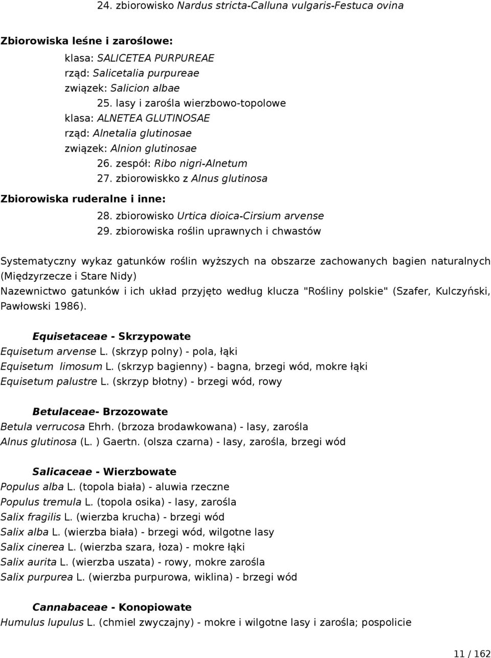 zbiorowiskko z Alnus glutinosa Zbiorowiska ruderalne i inne: 28. zbiorowisko Urtica dioica-cirsium arvense 29.