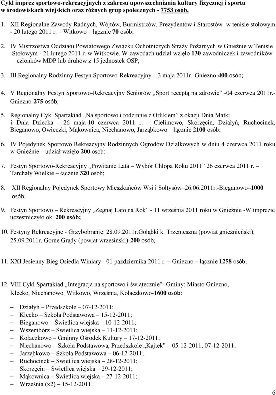 IV Mistrzostwa Oddziału Powiatowego Związku Ochotniczych Straży Pożarnych w Gnieźnie w Tenisie Stołowym - 21 lutego 2011 r. w Witkowie.