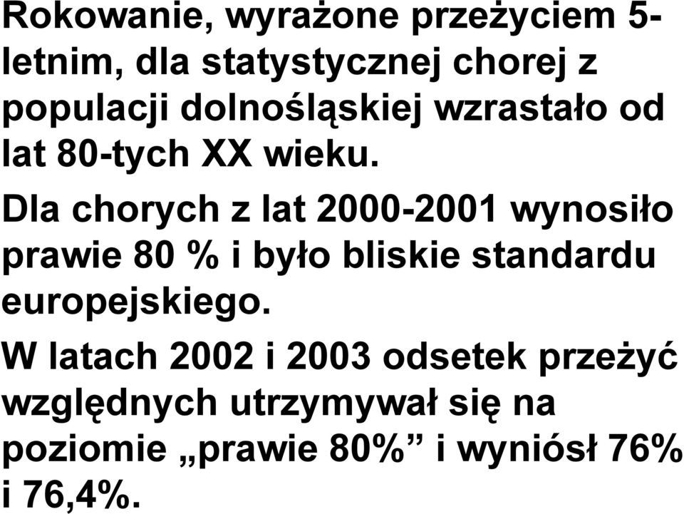 Dla chorych z lat 2000-2001 wynosiło prawie 80 % i było bliskie standardu